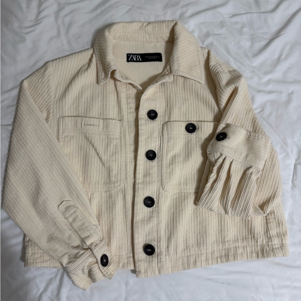 Zara Beige Corduroy Jacket with Black Buttons